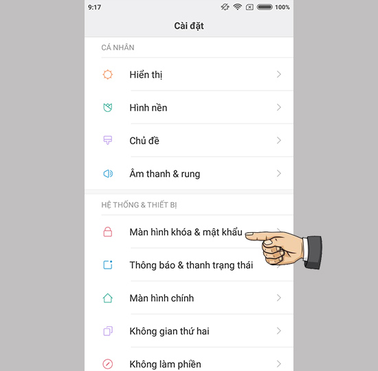 Vào cài đặt